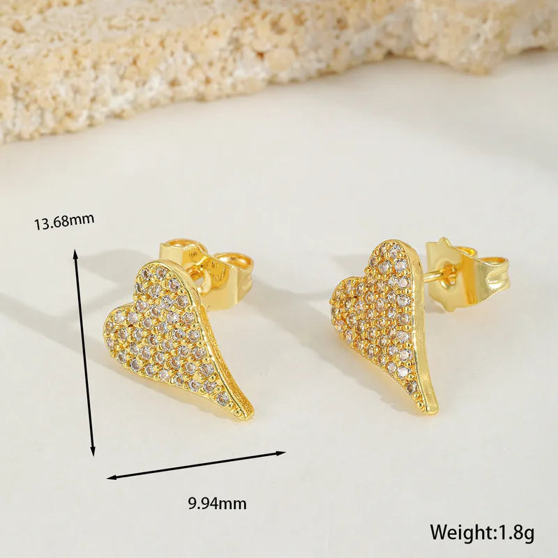 Golden Spark Heart Stud Earrings - Gold Plated