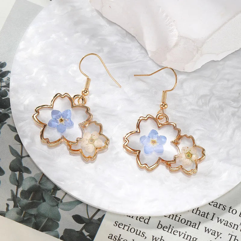 Resin Drop Earrings - White and blue pattern
