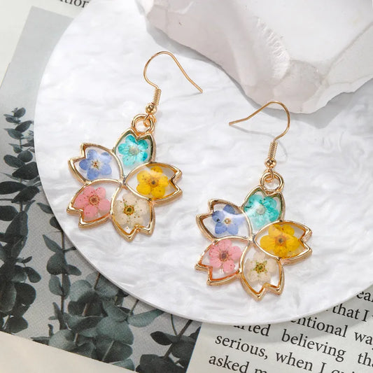 Resin Drop Earrings - Colorful Flowers