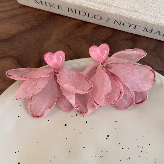 Romantic Fabric Drop Earring - Pink