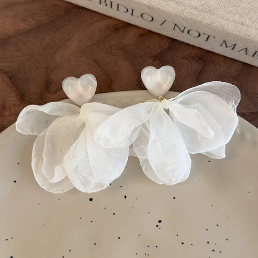 Romantic Fabric Drop Earring - White