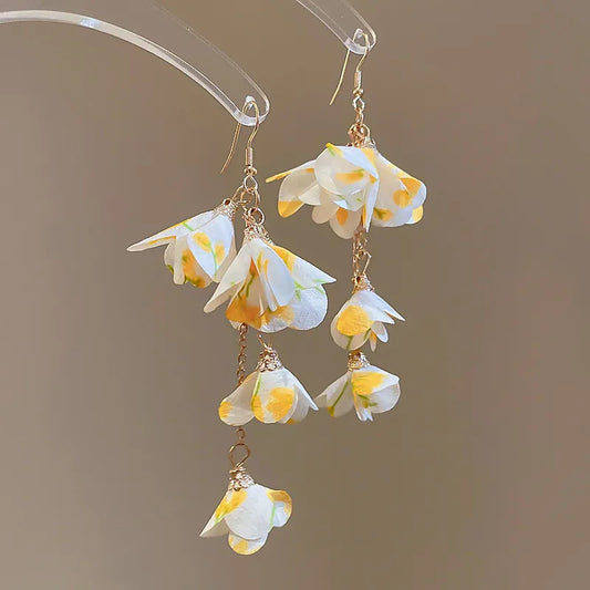 Yellow flower long earring