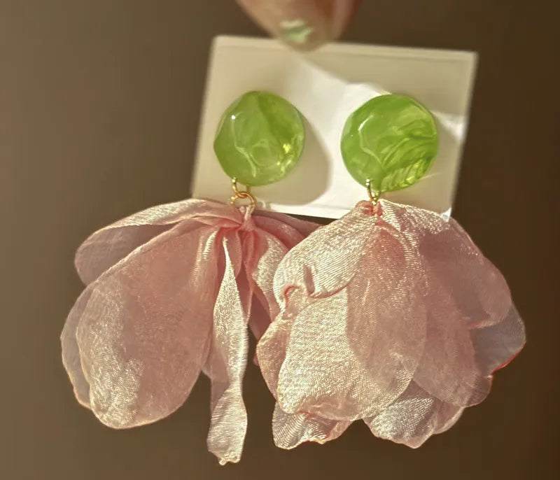 Green-Pink Chiffon Stud Earrings