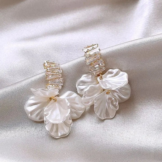 Pearl Petal Crystal Drop Earrings