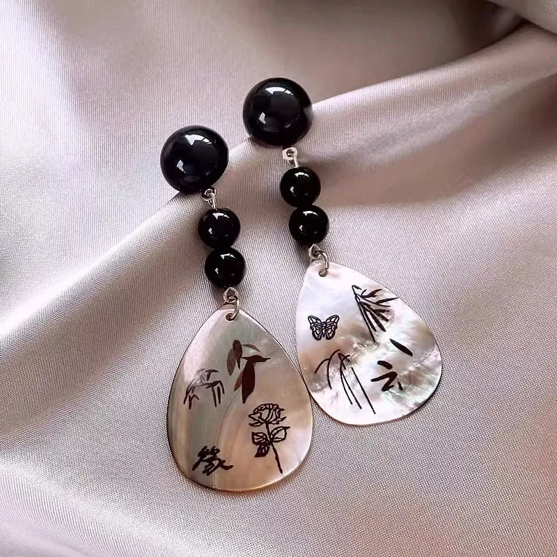Midnight Pearl Art Drop Earrings