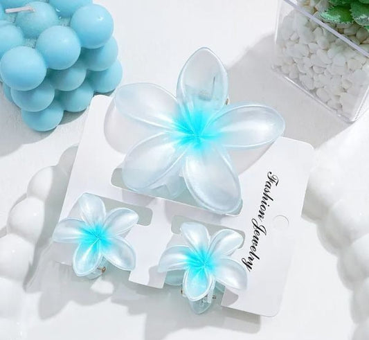 Frosted Blue Plumeria clip set
