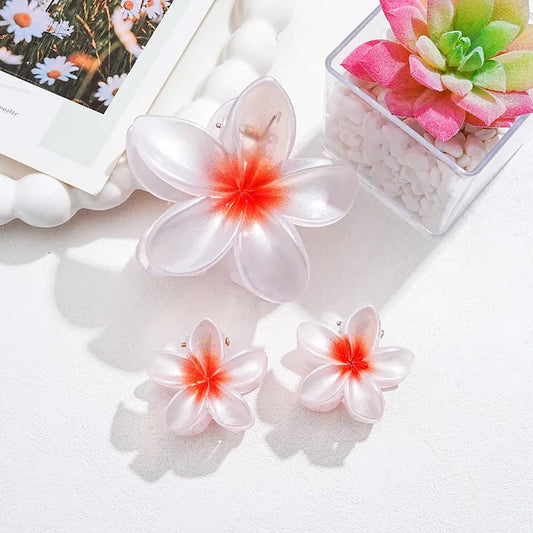 Frosted Orange Plumeria clip set