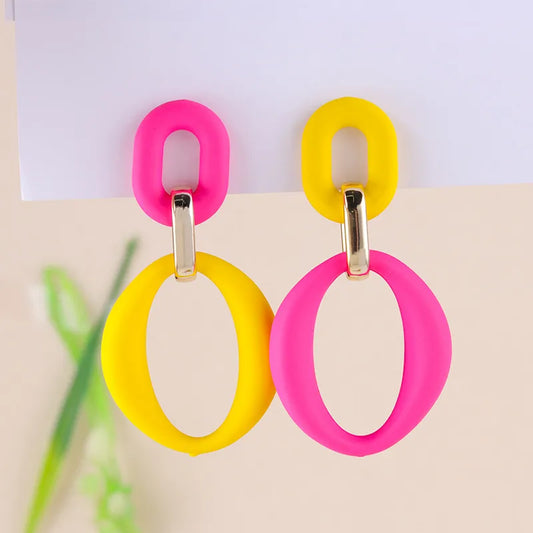 Contrast Buckle Earrings - Yellow rose