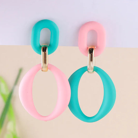 Contrast Buckle Earrings - Lake Blue Pink