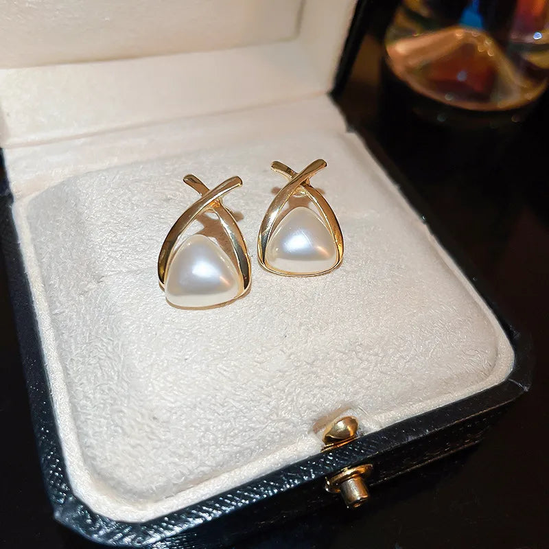 Cross Pearl Stud Earrings
