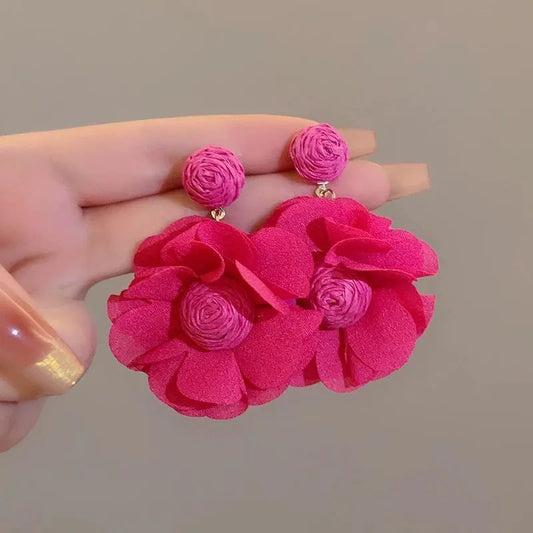 Dark pink flower earrings