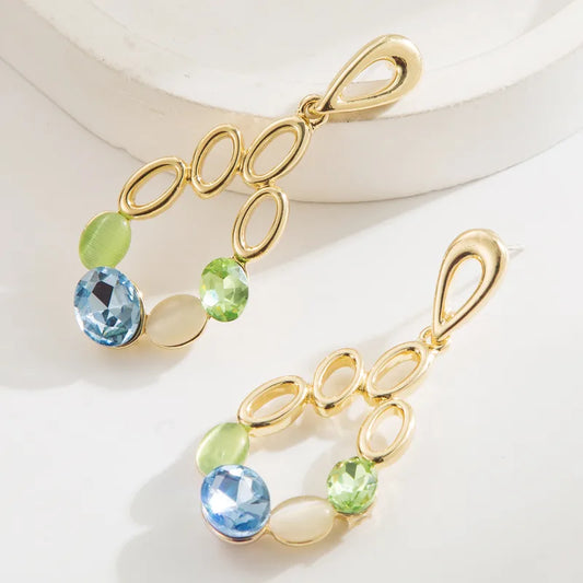 Geometric Drop Earrings - Blue Hollow
