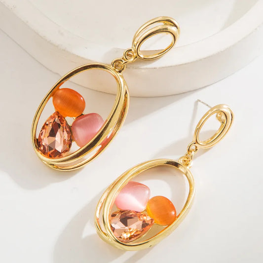 Geometric Drop Earrings - Orange