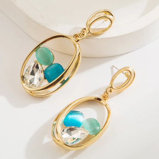 Geometric Drop Earrings - Blue