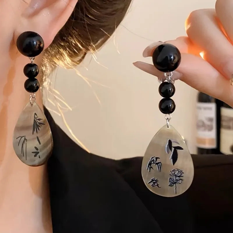 Midnight Pearl Art Drop Earrings