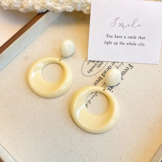 Circle Acrylic Earrings - Beige
