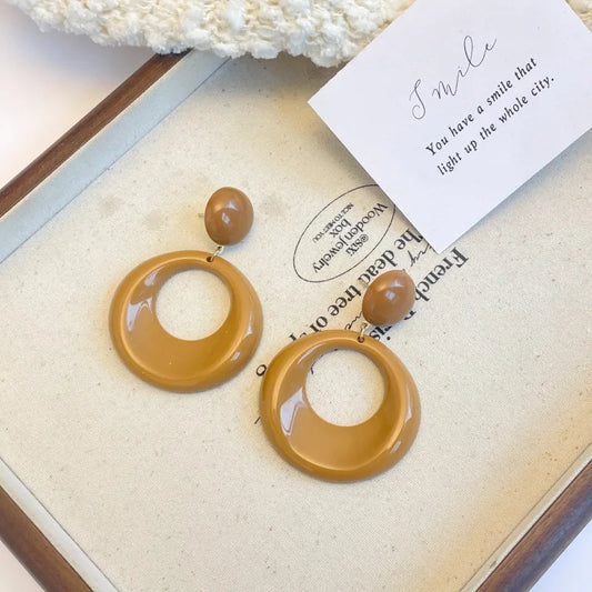 Circle Acrylic Earrings - Coffee