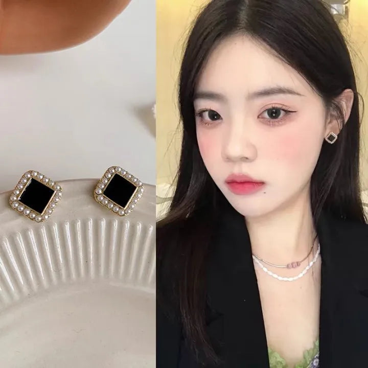 black square pearl stud