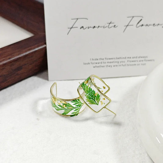 Resin Flower Earrings - Green