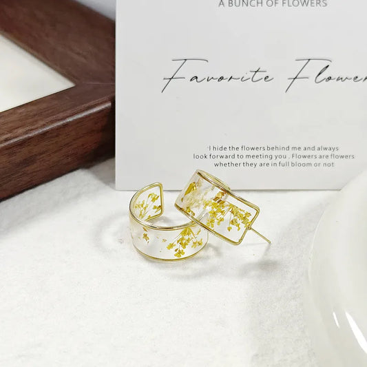 Resin Flower Earrings - Yellow