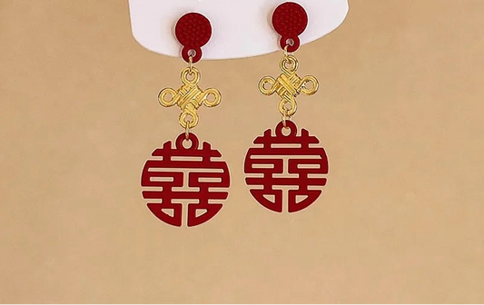 Red Geometric Pattern Earring