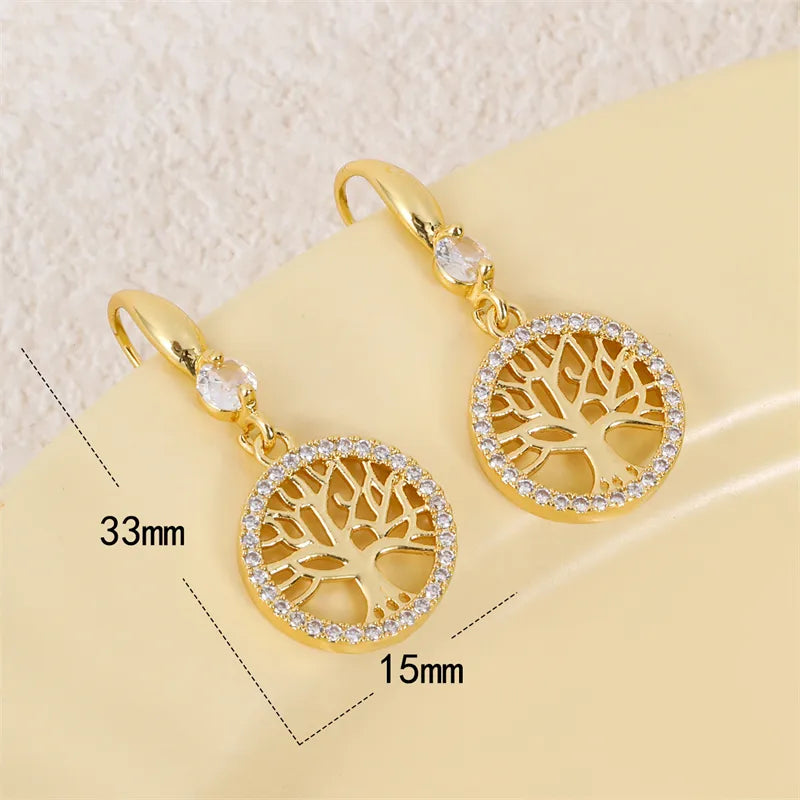 Golden Tree of Life Crystal Drop Earrings