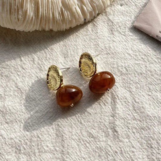 Folded Circle Earring - Coffee