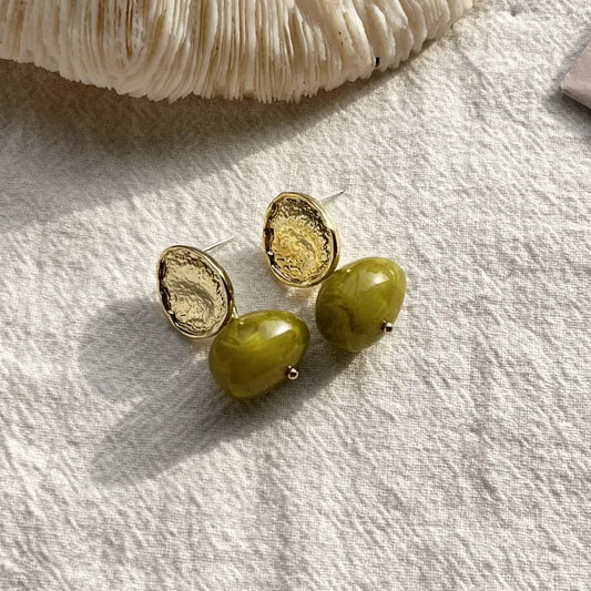 Folded Circle Earring - Green