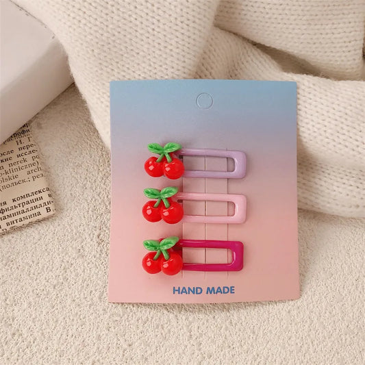 Korean Cute Fruit Hair Clips Set - Red Cherry