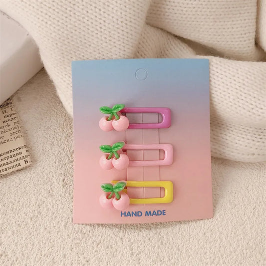Korean Cute Fruit Hair Clips Set -  Pink Cherry