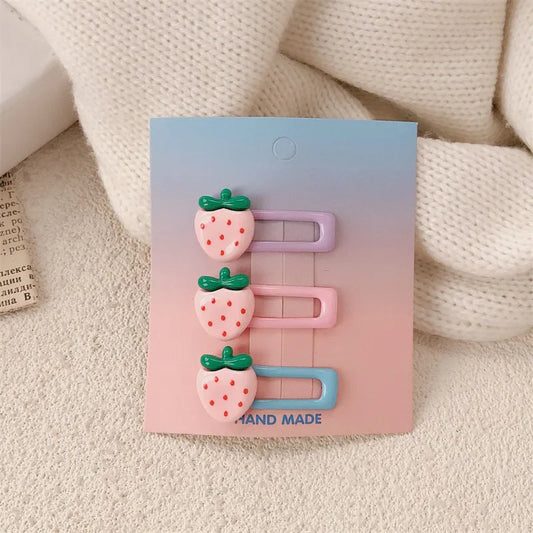Korean Cute Fruit Hair Clips Set - Pink Strawberry