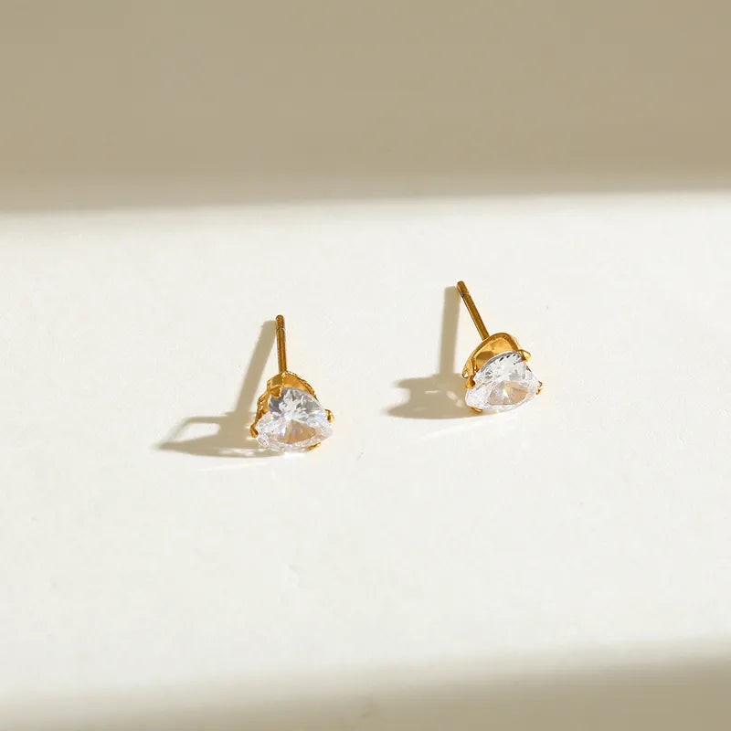 White Heart Stud - Gold Plated