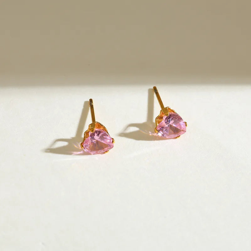 Pink Heart Stud - Gold Plated