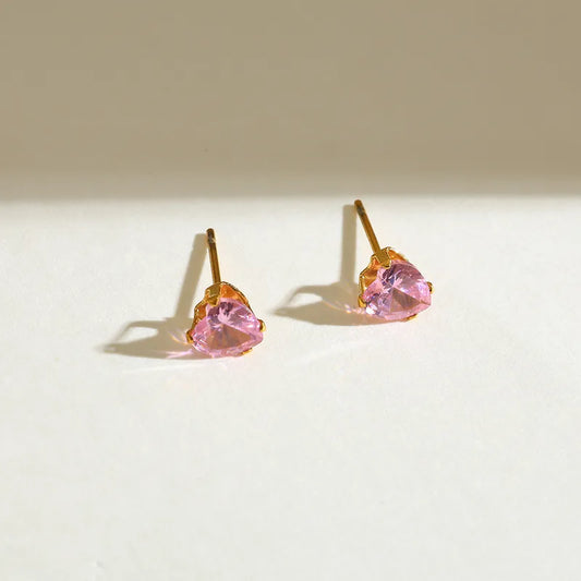 Pink Heart Stud - Gold Plated