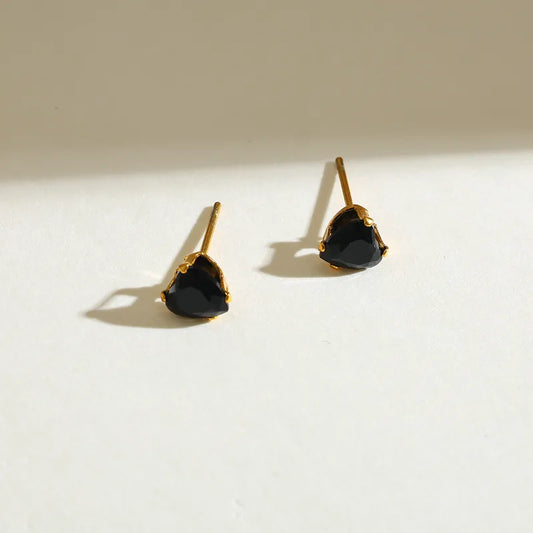 Black Heart Stud - Gold Plated