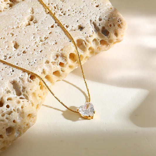 Gold Plated Zircon Heart Pendant - White