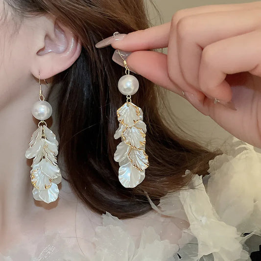 Gold-White Petals Earring