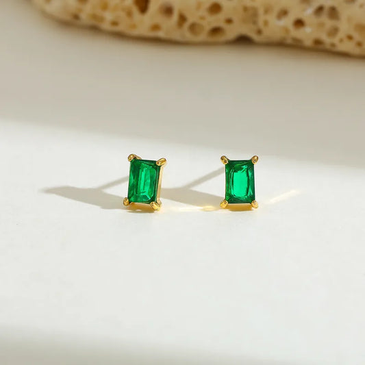 Small Gold-Plated Stud - Gold & Green