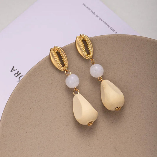 Wood Drop Earrings - White