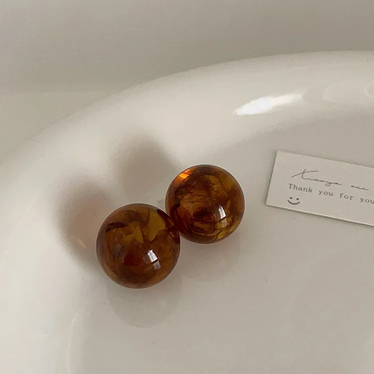 Half Round Stud Earrings - Amber