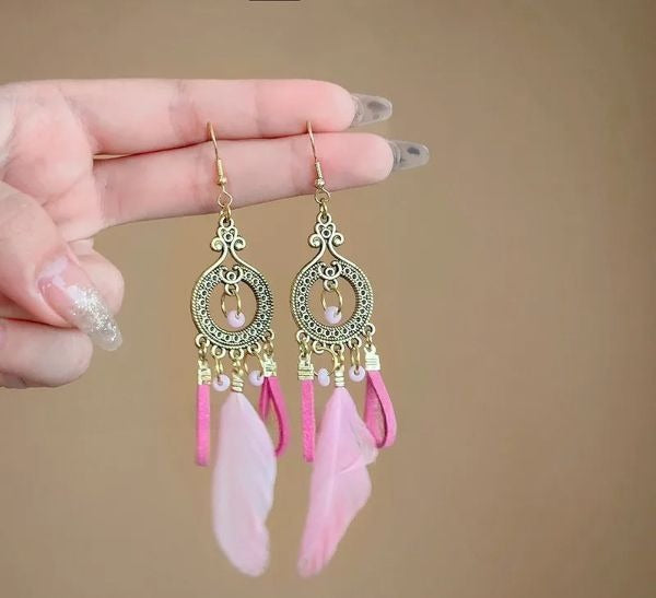 Tassel Drop Earrings - Pink