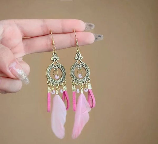 Tassel Drop Earrings - Pink