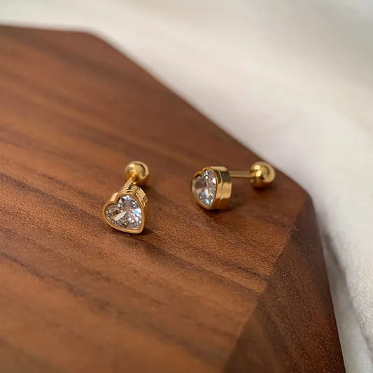 Crystal Heart Studs - Gold Plated