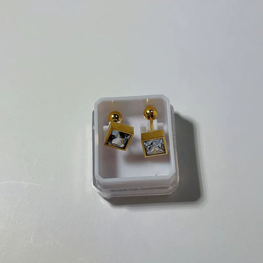 White Square Gold-Plated Stud