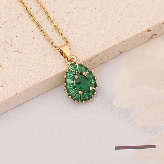 Stainless Steel Gold Plated Pendant - Green