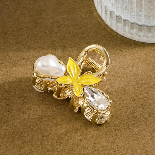 Metal Butterfly Hair Clip - Yellow