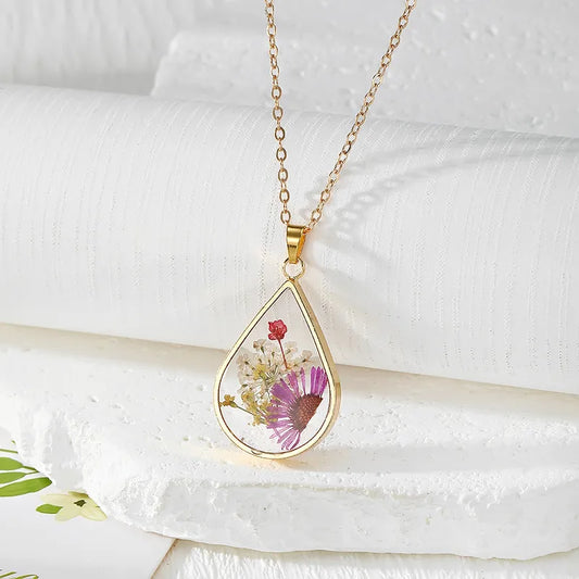 Resin Pendant - Purple Chrysanthemum White Gypsophila