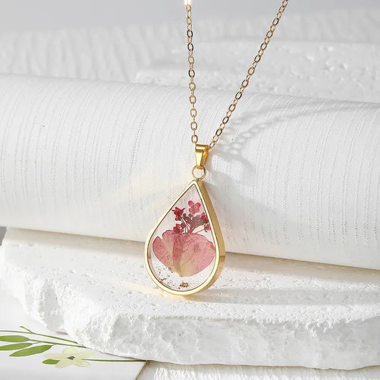 Resin Pendant - Rose Red Petals and Baby's Breath