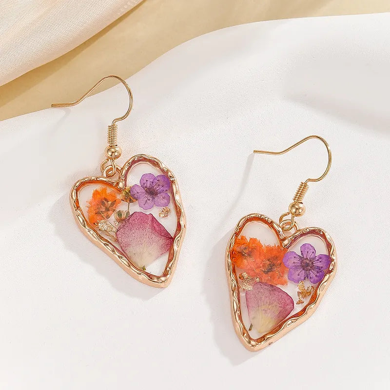 Sunset Blossom Heart Resin Earring