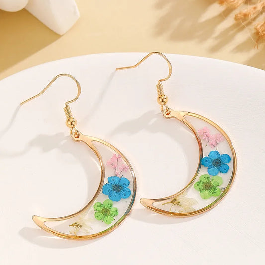 Moon Shape Resin Earring - Blue